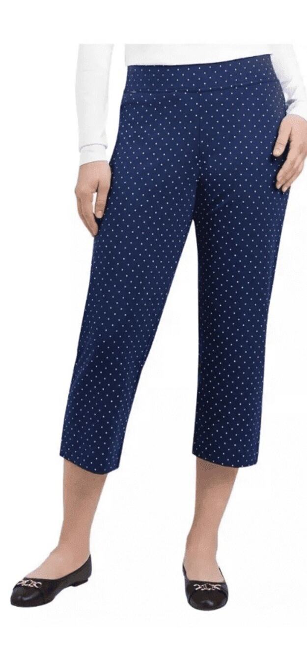 NWT Lands’ End Women’s XL Navy Polka Dot Crop Pull On Pants Stretch Capri